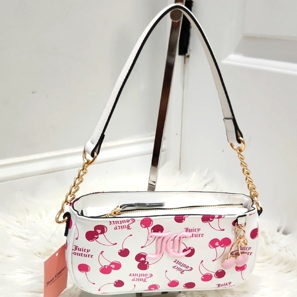 🔹️Juicy Couture🔹️  Cherry On top White and Pink Cherry Print Shoulder Bag - Picture 1 of 7
